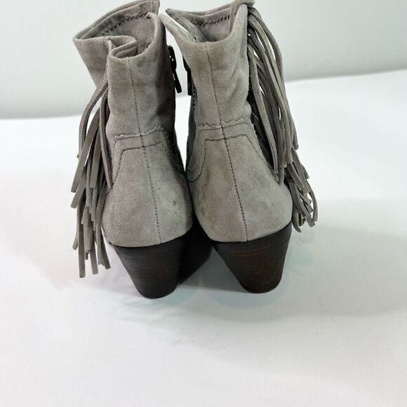 Sam Edelman Boots Womens 9M Gray Louie Western Style Suede Fringed Ankle - Picture 2 of 12